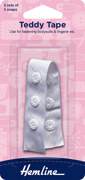 HEMLINE HANGSELL - Teddy Tape 90mm, 2 Sets Of 3 Snaps - white