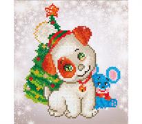 DIAMOND DOTZ -  Christmas Pup & Mouse - 23 x 25cm (9 x 9.8in)